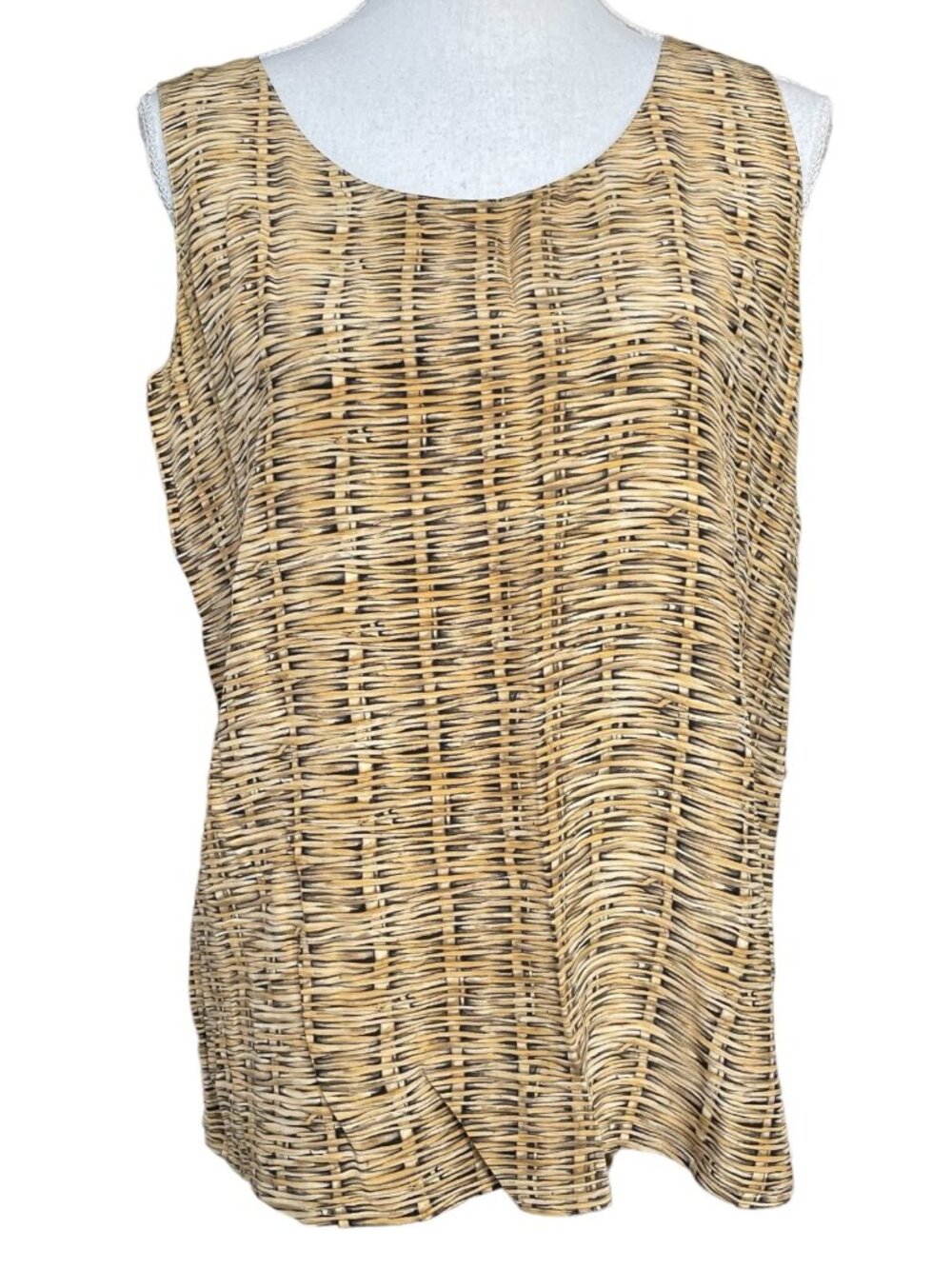 100% Silk Basket Weave Top 10 Tank Graphic Realistic Sleeveless Shell Via Seta